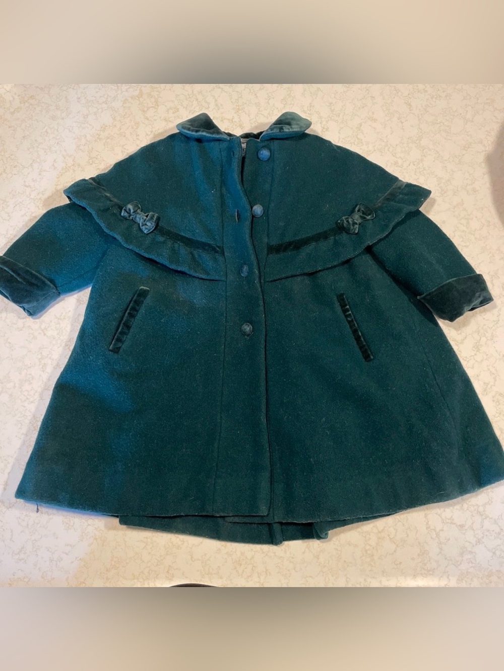 Rothschild Green Girls Wool Coat with Velvet Trim